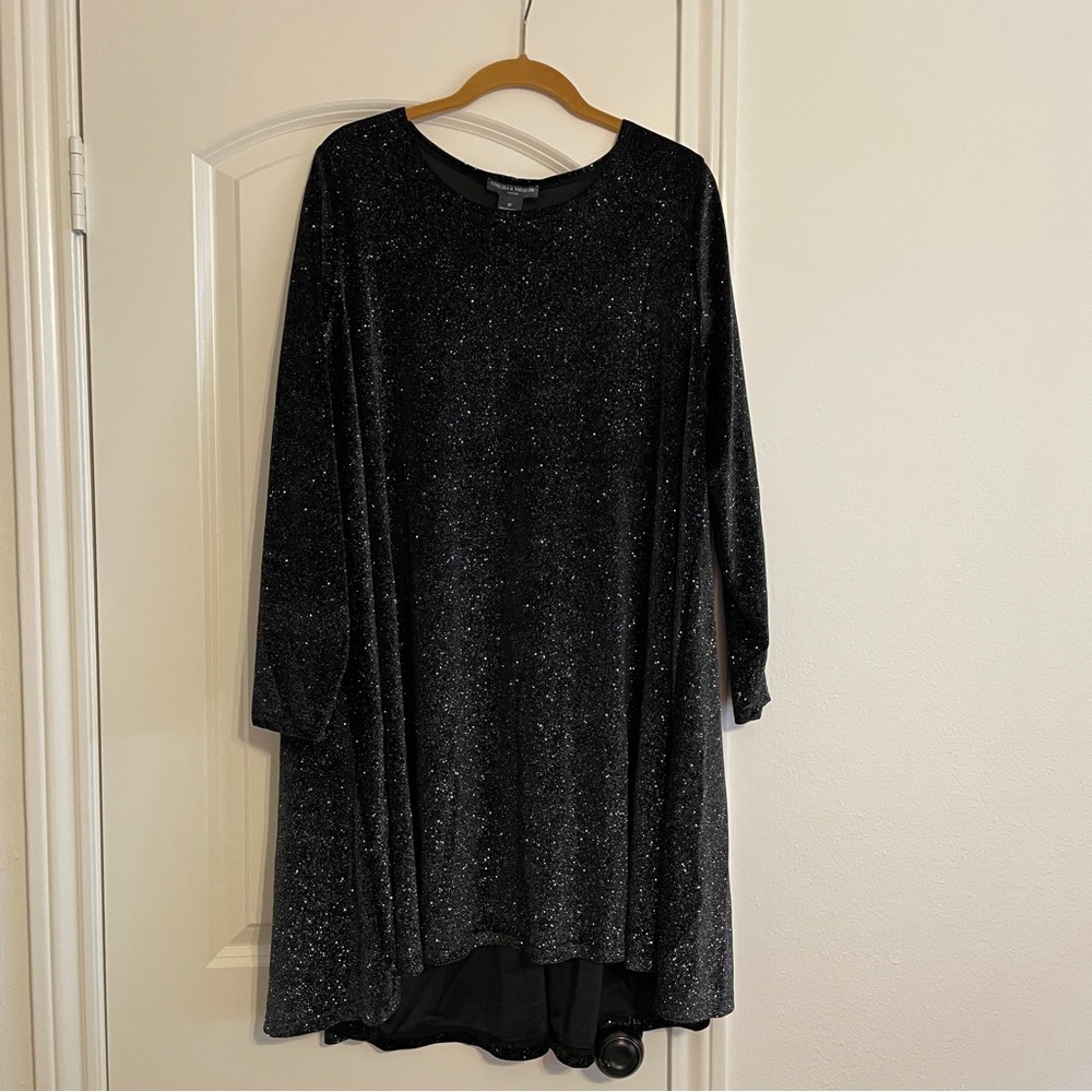 Sparkly velvet black mini shirt dress